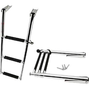 Made 3 Step Ladder 316 Stainless Steel Telescoping Ladder 400 Pounds Capacity Stepladder for Marine Yacht/Swimming Pool with Retaining Strap (3 Step Ladder)