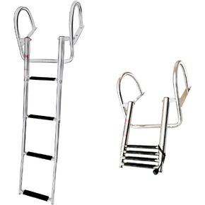 Made Telescopic 4 Step Pontoon Boat Ladder, Stainless Steel Telescoping Extendable Marine Ladder, 500lbs Capacity Stepladder for Pontoon/Marine/Yacht/Swimming Pool