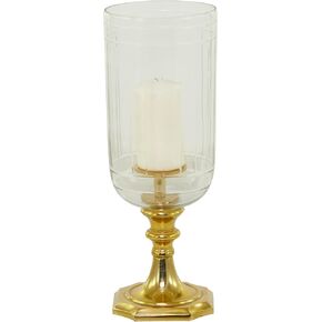 Deco 79 Aluminum Metal Hurricane Lamp Single Candle, 7" x 7" x 20", Gold