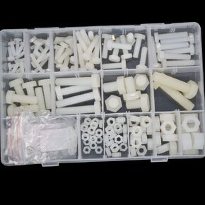 White Nylon Hex Bolt Metric Thread Plastic Hexagon Machine Screw Nut Washer Assortment Kit 226pcs M4 M5 M6 M8 M10