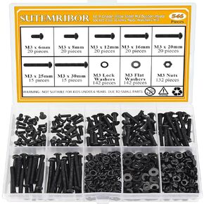 815 Pieces Black M3 M4 M5 M6 Button Head Socket Cap Screws Nuts Washers Assortment Kit, Metric Screw Assortment with Hex Wrenches, 10.9 Grade Alloy Steel, Fully Threaded
