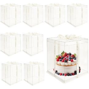 10x10x12Inch Clear Cake Box 8Pcs PET Tall Cake Boxes, Clear Gift Boxes for 8 Inch Cake, Bakery Transport Container Cake Display Box for Birthday Wedding Party