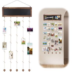 Hanging Photo Display with 30 Clips, Hanging Picture Frames Collage Wall Decor, Photo Frames Multiple Pictures, Picture Frames Collage Display Board for Christmas Birthday Party, Room Decor
