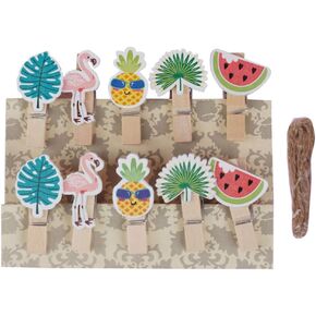 TENDYCOCO 30Pcs Mini Wooden Clothespins Note Memo Card Holder for Hawaii Summer Luau Party Favor