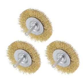 uxcell 2-1/2 Inch Wire Wheel Brush Bench Brass Plated Crimped Steel 1/4-Inch Shank 3 Pcs