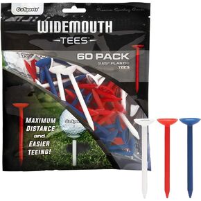 GoSports 3.25" Widemouth Tees Plastic Golf Tees, 60 Tee Player’s Pack - Max Distance and Easier Teeing
