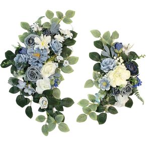 Pack of 2 Wedding Arch, Artificial Flowers, wedding decor，Flower Garland Be Suited to Banquet, Party, Reception Entrance Welcome Sign and Background Decoration (Blue)