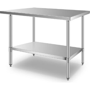 Commercial Stainless Steel Prep Worktable 48 x 24 in Sturdy Durable Baffle and Undershelf Restaurant Kitchen Practical Adjustable Workbench