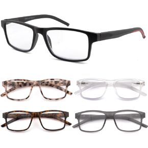 Blue Light Reading Glasses for Men Women Spring Hinge 5 Pack Computer Readers Rectangular Frame Eyeglasses