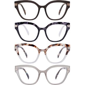 4 Pack Cat Eye Reading Glasses Blue Light Blocking for Women, Oprah Style Readers with Spring Hinge