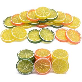 30 Pieces Simulation Lemon Slices Plastic Lifelike Fake Fruit Model Artificial Lemon Props for Party Kitchen Wedding Decoration Photography Props, Orange, Green and Yellow