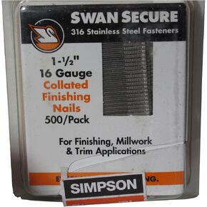 Simpson Strong-Tie T16N150FNB - 1-1/2" 16ga 316SS Straight Finish Nails 500ct