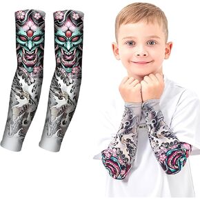 UV Sun Protection Arm Sleeves for Kids & Youth, UPF 50 Cooling,Basketball Shooting Tattoo Sleeves - Football, Baseball