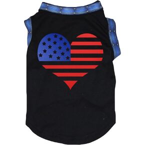 Petitebella USA Flag Heart Puppy Dog Shirt (Black, X-Small)