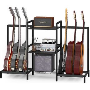 Usinso Guitar Stand 6 Space for Multiple Guitars, Multi Guitar Rack for Acoustic, Electric Guitar, Bass, Ukuleles, Guitar Amp Accessories, 29"H Back Rack Guitar Display for Home Music Studio，Black