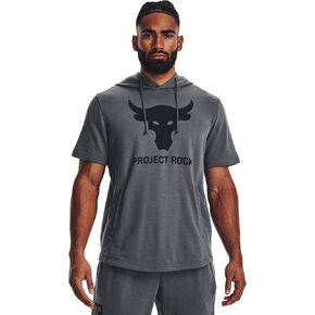 Under Armour Men's Project Rock Loose Fit Short Sleeve Hoodie Kangaroo Pocket French Terry 1377427 Gray (Medium)