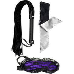 VFOX Riding Whip Set Black Feather Crop Mask and Whip for Cosplay Couples Satin Blindfold for Play