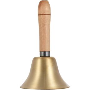 Brass Hand Bell Loud Call Bell Handbell Desk Ringbell with Wooden Handle for Wedding Festival Decoration Food Line Alarm School Hotel Sercive