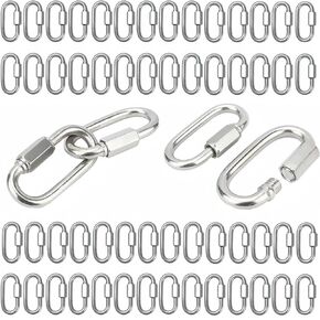 60-Pack 2.3-Inch Chain Quick Links,1/4"" Oval Locking Carabiners, 600lbs Capacity Galvanized Thread Quick Link Chain Connector for Indoor and Outdoor Activities, Sliver