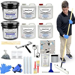 Polyaspartic Floor Coating Kit - 21Pc - Fast Drying - 2 Layer - 1 Day System - 500 Sq. Ft - for Indoor, Outdoor, Automotive, Balcony (Designer Gray) in Saudi Arabia