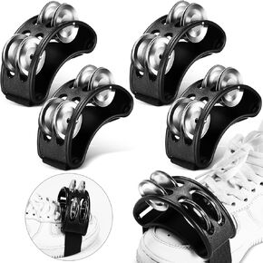 4 Pcs Foot Tambourine Percussion Musical Instrument Percussion Shoe Tambourines for Adults Percussion Pedal with Metal Bells for Drum and Guitar Playing with Elastic Strap for Adults(Multicolor)