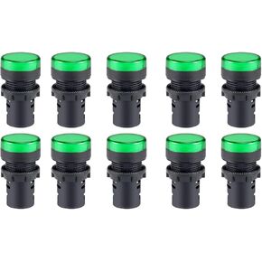uxcell 10Pcs Green Indicator Light AC/DC 24V, 22mm Panel Mount, for Electrical Control Panel, HVAC, DIY Projects