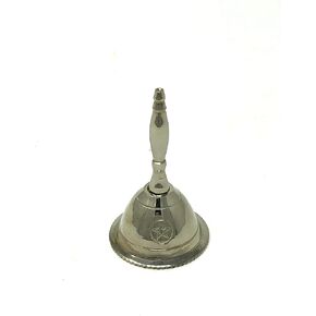 Vrinda® Brass Altar Bell 3" Pentacle | Ritual Bell for Wiccan Altar, and Meditation| Handcrafted with Intricate Pentacle Design | Spiritual Decor and Ritual Tool (Silver)
