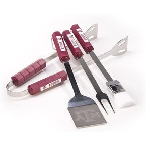 منتجات BSI، INC. - مجموعة شواء مكونة من 4 قطع - إكسسوارات شواء آمنة للاستخدام في غسالة الأطباق والفولاذ المقاوم للصدأ للشواية الخارجية - متانة عالية - فكرة هدية رائعة للمشجعين لفخر كرة القدم in Kuwait