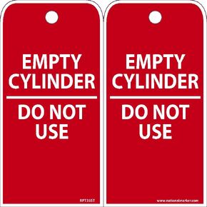 NMC RPT35ST EMPTY CYLINDER - DO NOT USE Tag - [Pack of 25] 3 in. x 6 in. 2 Side Synthetic Paper Inspection Tag with White Text on Red Base