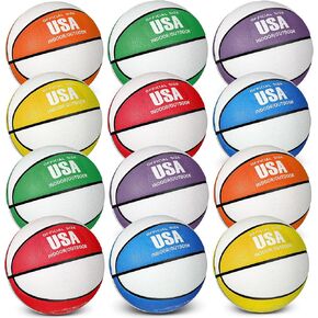 Lenwen 12 Pieces Rubber Basketball Bulk Official Size Basketball with Pump for Game Practice Training Street Ball Back to School Sport Gift for Kids Youth Teens Adults Indoor Outdoor