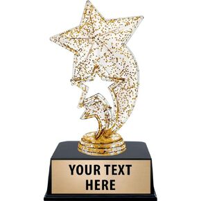 Crown Awards Star Trophies with Custom Engraving, 6" Personalized Gold Glitter Rocket Star Trophy On Black Base Prime