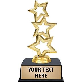 Crown Awards Gold Star Trophies with Custom Engraving, 6" Personalized Three Stars Recognition Trophy On Black Base Prime