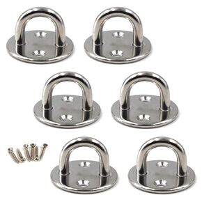 M6 Ceiling Hook Pad Eye Plate 304 Stainless Steel Wall Mount Hook Heavy Duty for Hanging (Pack of 6,Screws Included)