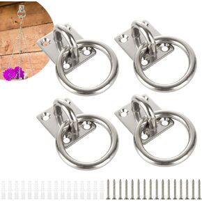 4PCS M8 Ceiling Hook Pad Eye Hooks, 304 Stainless Steel Wall Mount Hook with Screws, Heavy Duty Ceiling Hook for Hanging, Ceiling Hammock Hooks for Ceiling, Gym,Balcony, Garage, Kitchen
