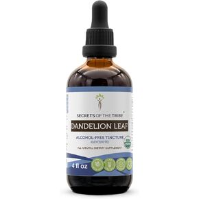 Secrets of the Tribe Dandelion Leaf USDA Organic | Alcohol-Free Extract, High-Potency Herbal Drops | Made from 100% Certified Organic Dandelion Leaf (Taraxacum Officinale) Dried Leaf 4 fl oz