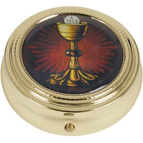 Gold Tone IHS Chalice and Host Communion PYX with Epoxy Lid, 2 1/4 Inch