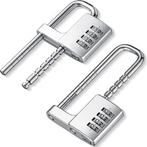 Gisafai 2 Pcs 4 Digit Combination Lock Code Cabinet Lock U Shaped Gym Locker Adjustable Padlock Metal Long Shackle Lock for Outdoor School Fences Sports Lockers Gym