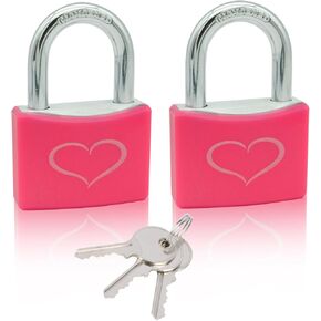 2 Pack Pink Padlock with 3 Keys, Locker Lock with 1-9/16" (40 mm) Wide Aluminum Lock Body, Padlock Keyed Alike for Gym Locker, Gate, Love Lock, Sheds, Storage Unit, Fence, Toolbox