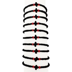 10Pcs/Set Blessed Greek Christian Orthodox Handmade Prayer Rope from Mt. Athos (Komboskoini Chotki) Thin Black with Black Metalic Cross Religious gift Christmas Gift for Men Women (BlacK&Blue)
