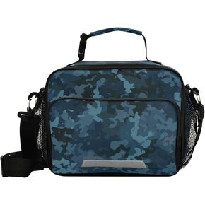 Navy Bule Camouflage Lunch Bags for Women Men Gray Ocean Camou Lunch Box Insulated Thermal Cooler Bag Reusable Organizer Tote Lunch Bag with Adjustable Shoulder Strap for Work Picnic Beach Sporting