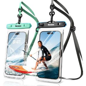 Waterproof Phone Pouch 8'', IPX8 Waterproof Phone Case with Lanyard Protector for iPhone 15 14 13 12 11 Pro Max XR XS 8 7 Plus Samsung Galaxy, Cellphone Dry Bag for Beach - 2 Pack/Black