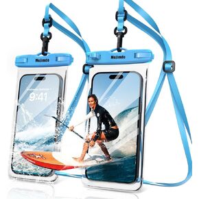 Waterproof Phone Pouch 8'', IPX8 Waterproof Phone Case with Lanyard Protector for iPhone 15 14 13 12 11 Pro Max XR XS 8 7 Plus Samsung Galaxy, Cellphone Dry Bag for Beach - 2 Pack/Black in Kuwait