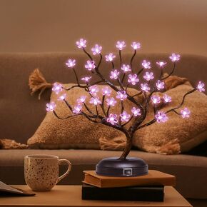 Lightshare 16Inch 36LED Cherry Blossom Bonsai Light, Warm White,Battery Powered and Plug-in DC Adapter (Included),Built-in timer,Décor for Home,Festival,Party,Christmas,Night Light