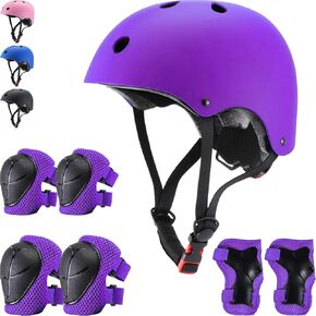 Kids Helmet Set Adjustable Helmet for Children, Boys, Girls and Teenagers Aged 3-8 Years with Elbow Pads Knee Pads Wrist Pads Children's Helmet Protection Set for SkateboardsRollerskates