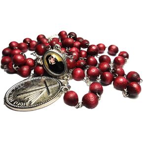 Saint Faustina Kowalska Mystic and Visionary True Relic Chaplet Apostle Divine of Mercy with Miraculous Medal Jesus I Trust in You Rosary Based Three O' Clock Prayer Poland Polish Novena (Cherry)