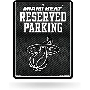 Rico Industries NBA Miami Heat Metal Parking Sign 8.5" x 11" Carbon Fiber Metal Parking Sign - Great for Man Cave, Bed Room, Office, Home Décor