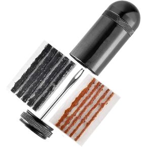 Tubeless Bike Tire Repair Kits for Road Bike MTB Tires, Puncture Flat Tire Tackle Repair Patch Plug Kit, Portable Storage Canister Plugger Tool with 5 Bacon & 5 Black Patch Plug Strips