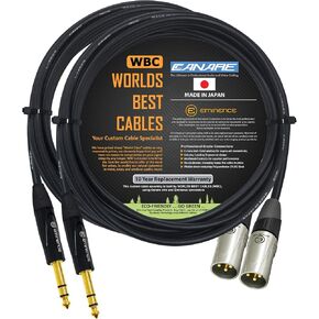 WORLDS BEST CABLES 2 Units - 12 Foot - Canare L-4E6S, Star Quad Balanced XLR to TRS Patch Cable with Eminence Gold E311 Male XLR & E502 TRS Stereo Plugs - CUSTOM MADE in Saudi Arabia