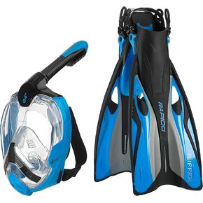 Rapido Boutique Collection Flipper Snorkeling Fin Bundled with 180° Advanced Panoramic View Full Face Mask Fin Snorkel Set