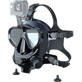 SMACO Full Face Diving Mask with Camera Mount, Full Face Snorkel Mask for Adults Compatible with S400/S400 Plus/S400 Pro/S700 Scuba Diving Tank, Dive Mask Kit with Comfortable Breathing Design—Black